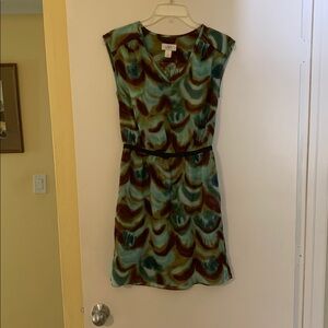 LOFT Teal and Brown V-Neck Dress size 0